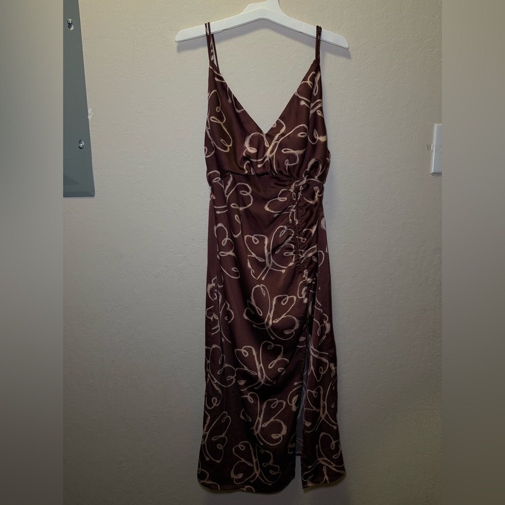 Urban Outfitters Brown Maxi Dress with Cream Pattern